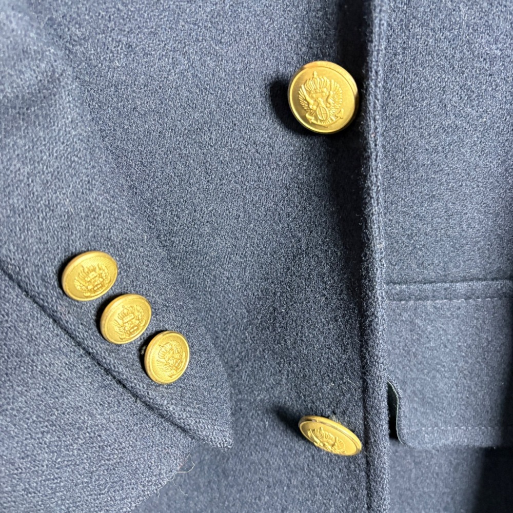 Stanley Blacker Mens Navy Blue Double Breasted Blazer Gold Crest Buttons USA - Picture 3 of 6